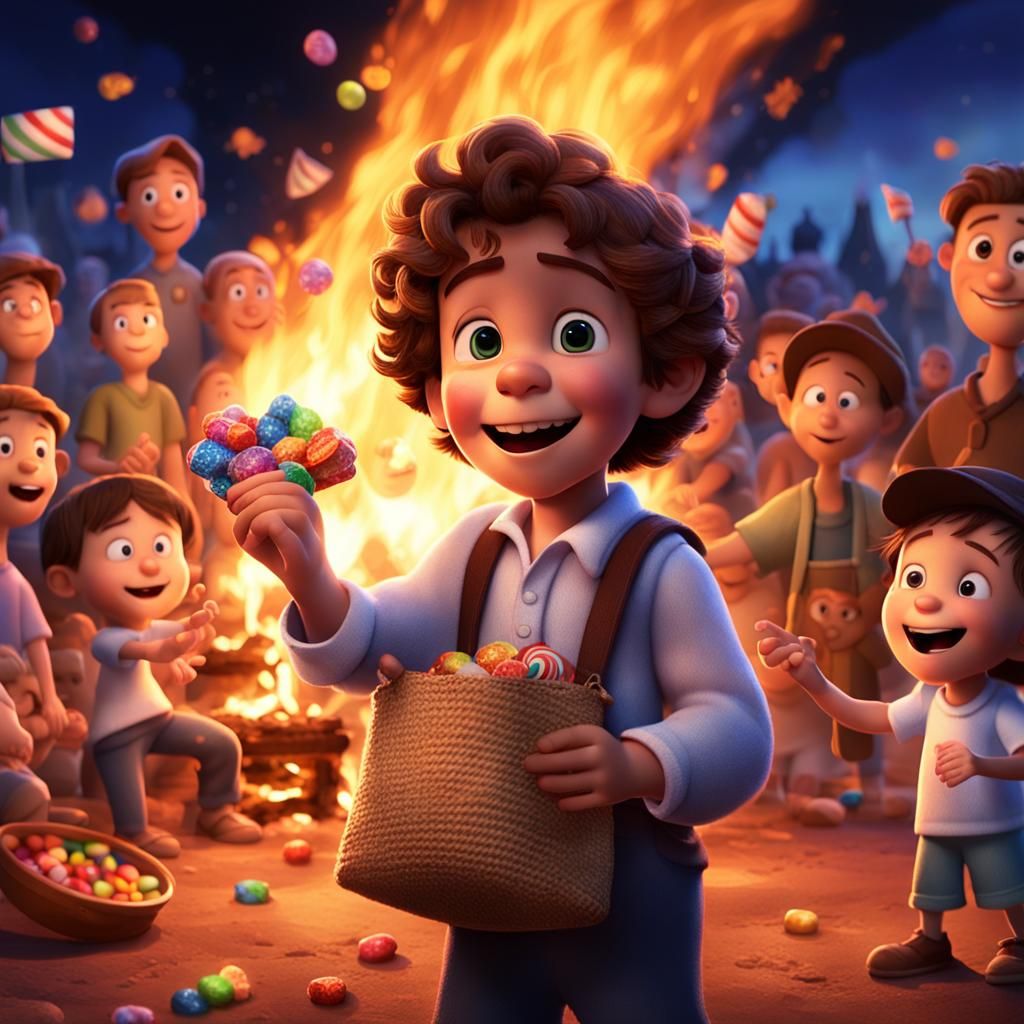 Pixar Style Image of Boy Sharing Candy