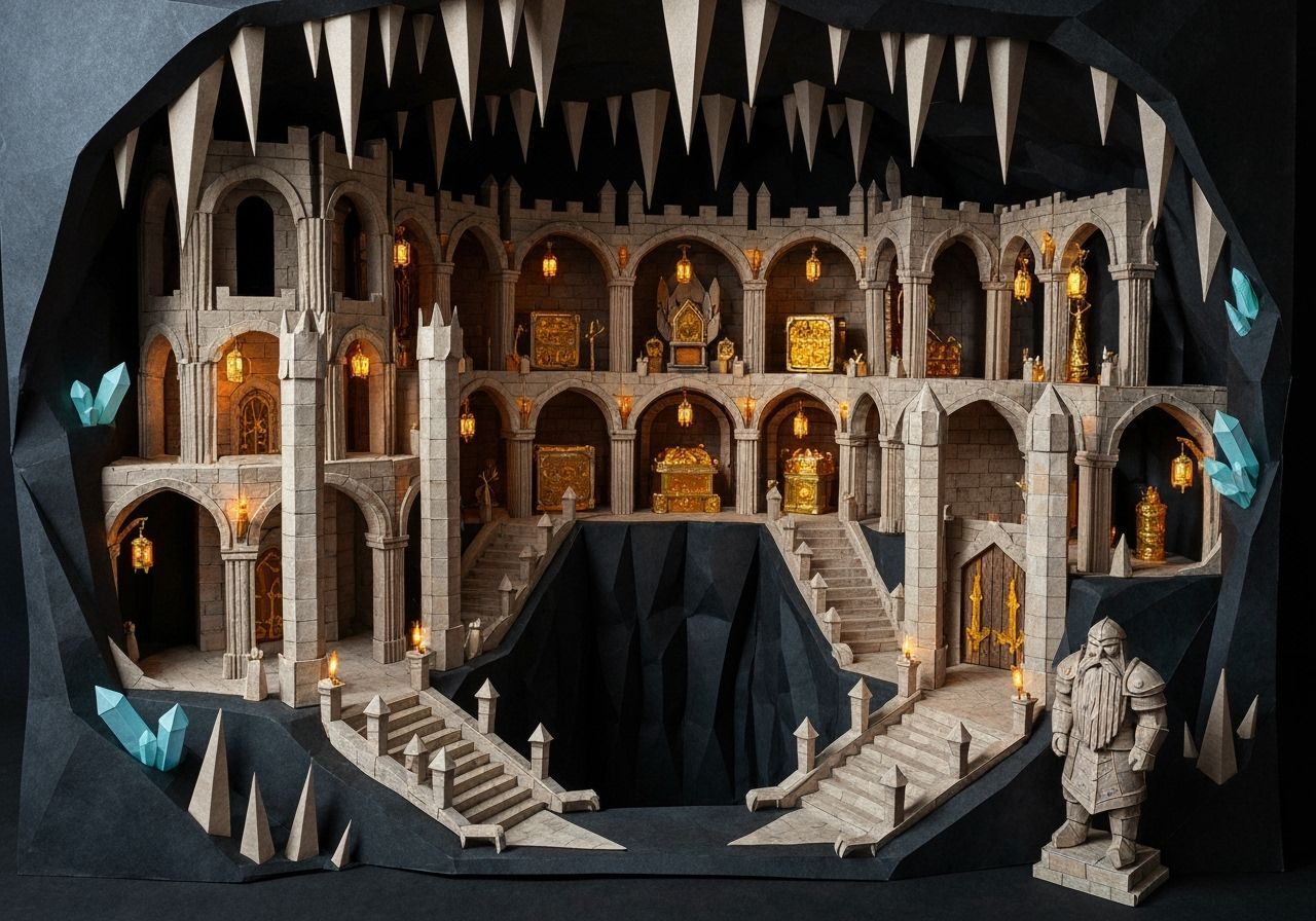 Origami Dwarven Fortress in Mountain Cavern