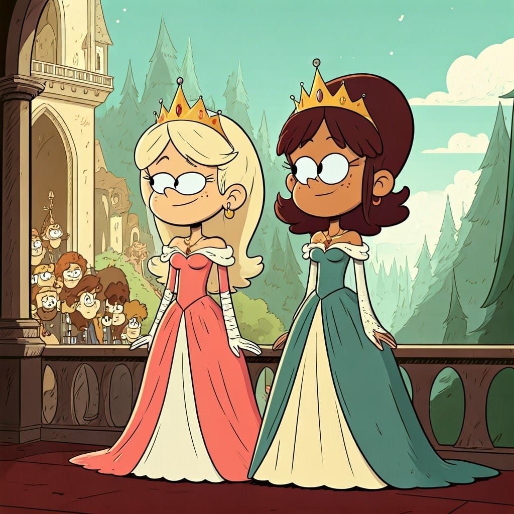 Lynn Loud and Stella Zhau, as regal queens ruling over a fan...