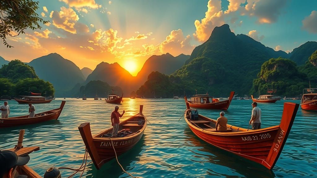 Golden Sunset Over a Serene Harbor Scene