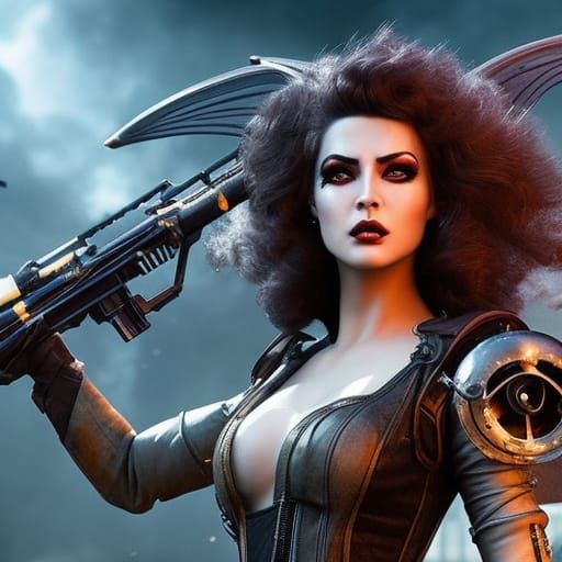 Dieselpunk Fairy in Post-Apocalyptic Landscape