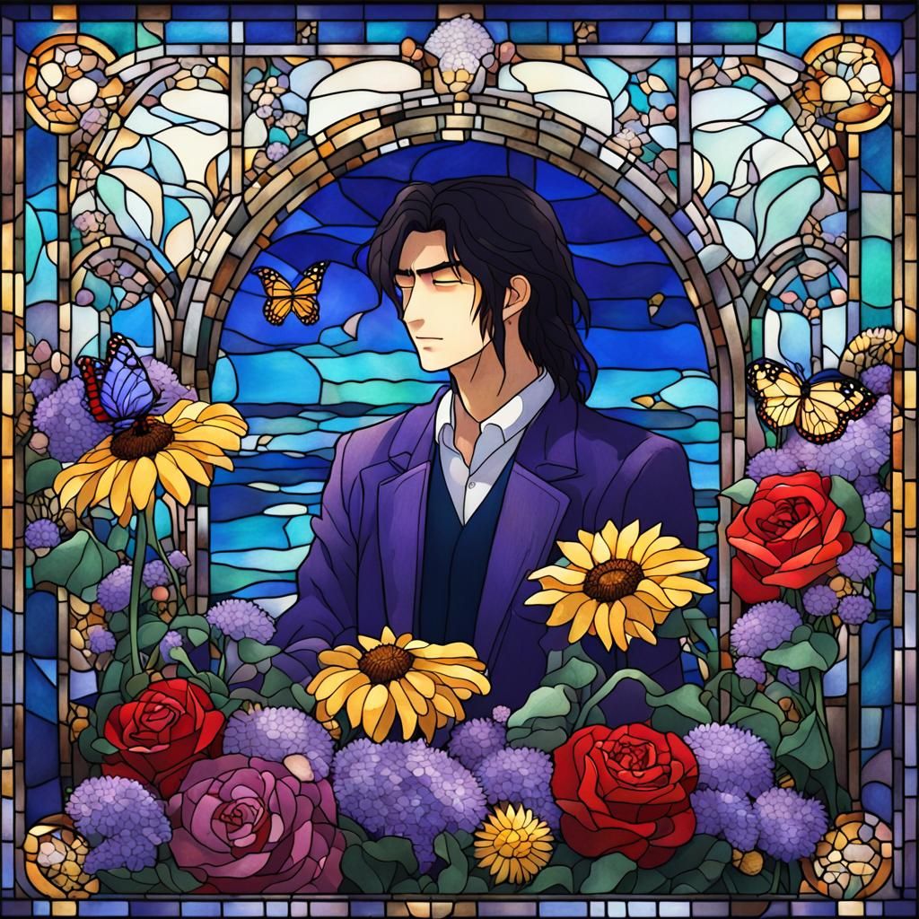 Luminous Larvae Stained Glass with Dreamman in Anime Style