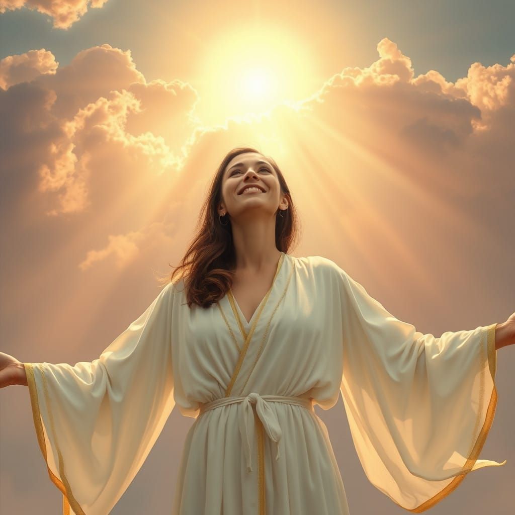 Serene Woman Basks in Heavenly Sunshine