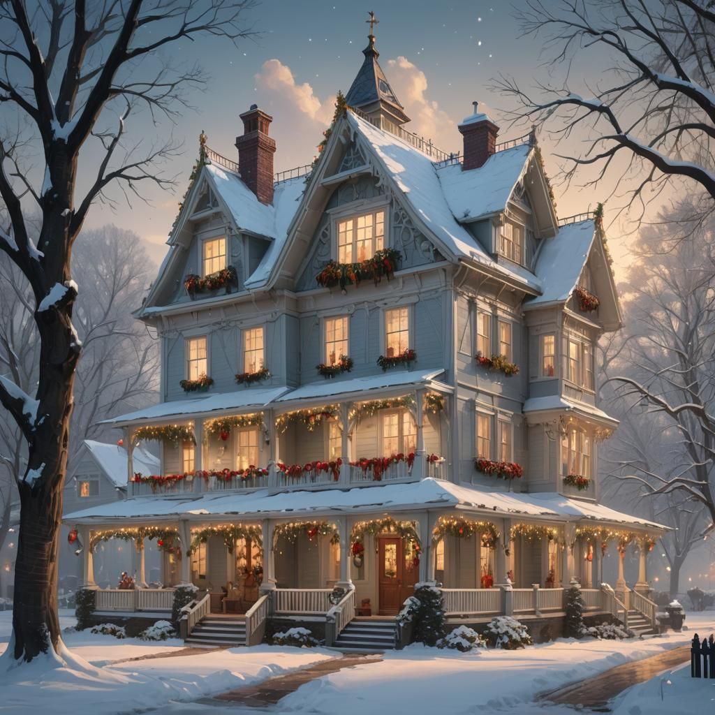 Christmas at the Grand Farmhouse: Hyperdetailed Digital Art