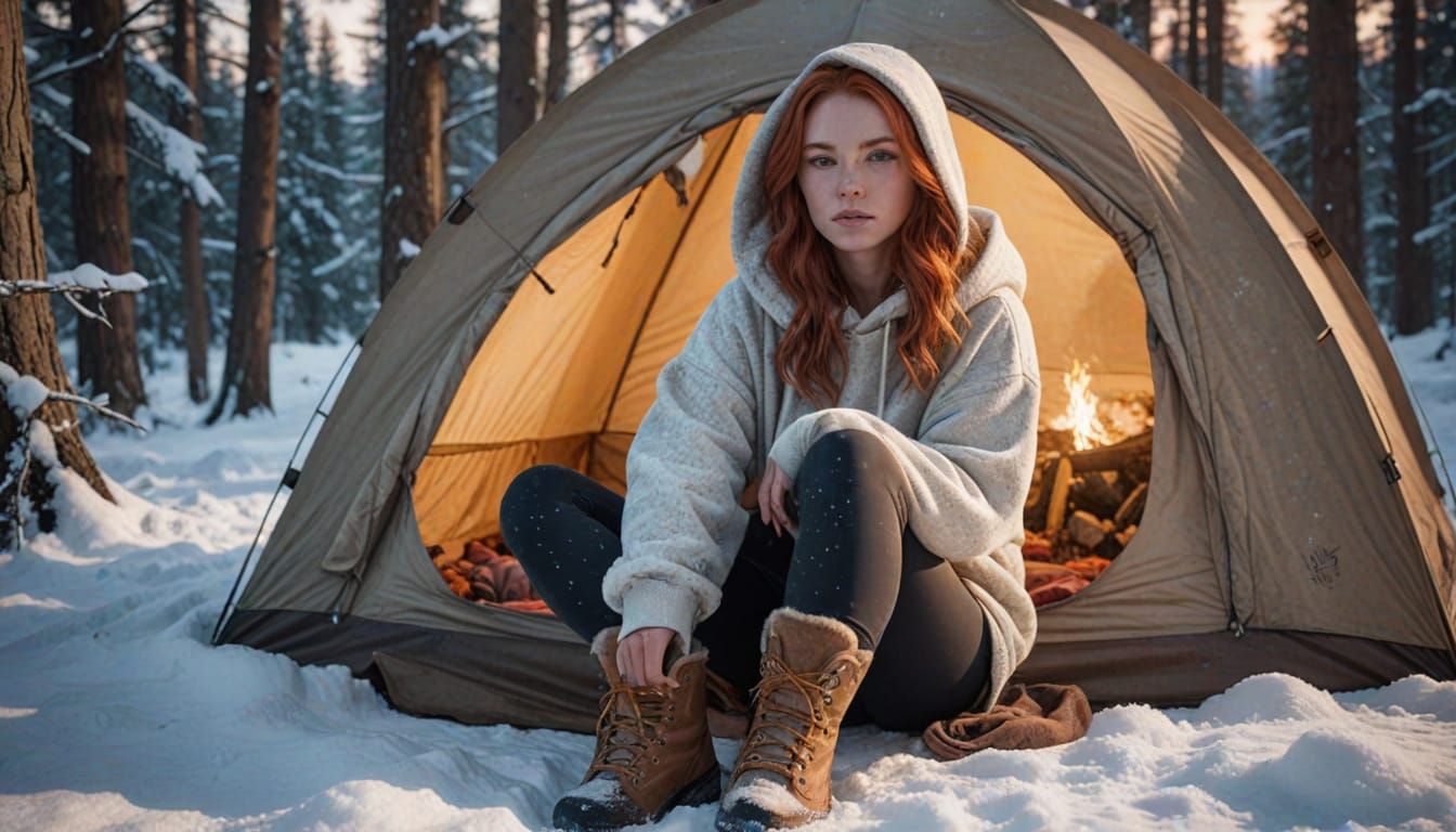 Winter Wonderland Girl and Majestic Mountain Lion Under Vibr...