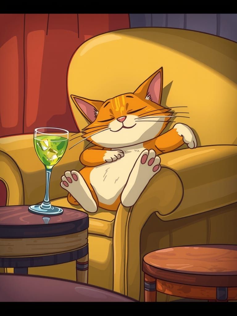 Whimsical Cartoon Cat in Peaceful Slumber