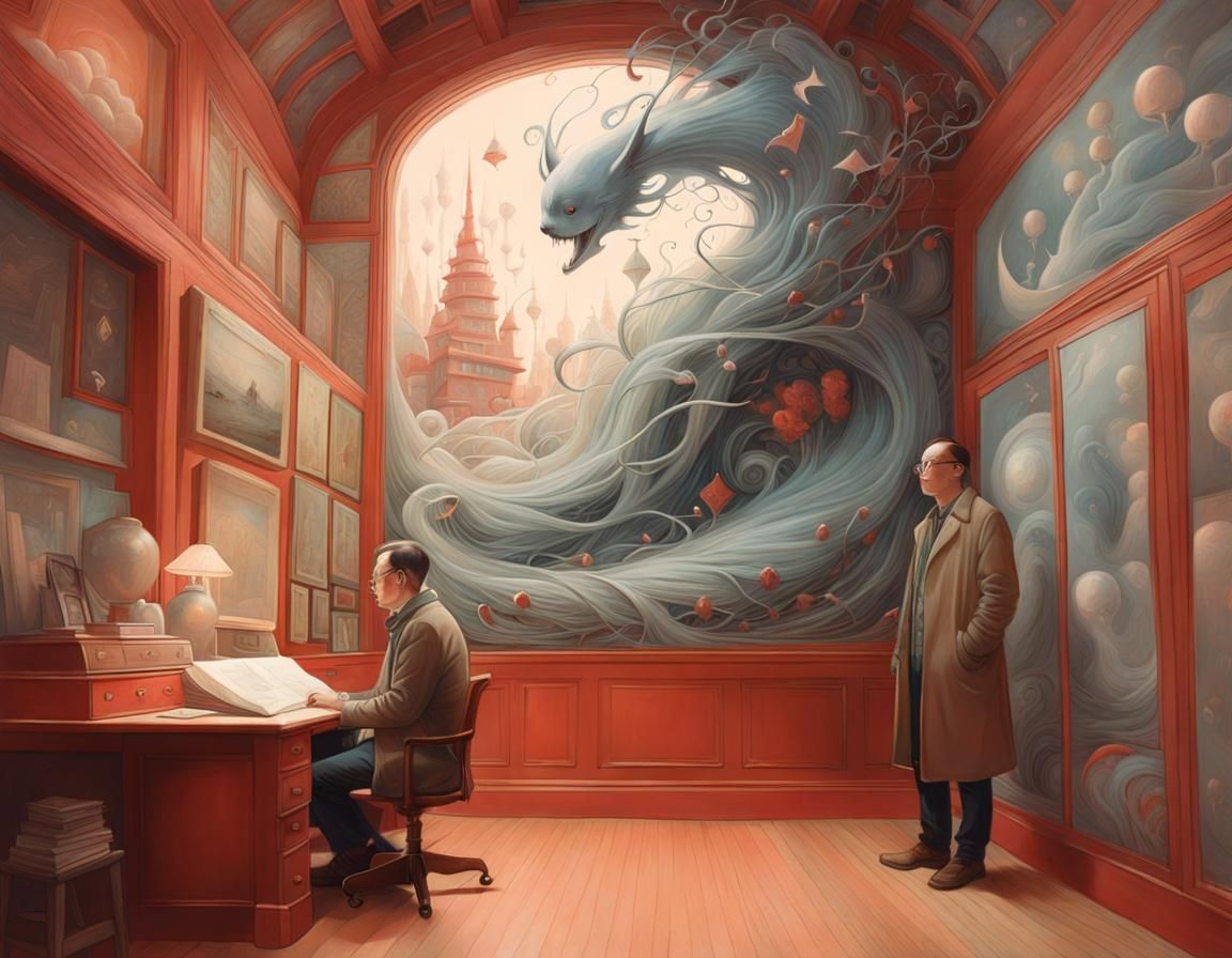 Ethereal Portrait in Cabin: Dreamlike Matte Painting