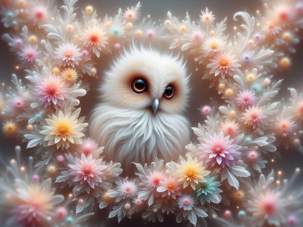 Dreamy Ethereal Owl in Fractal Lace