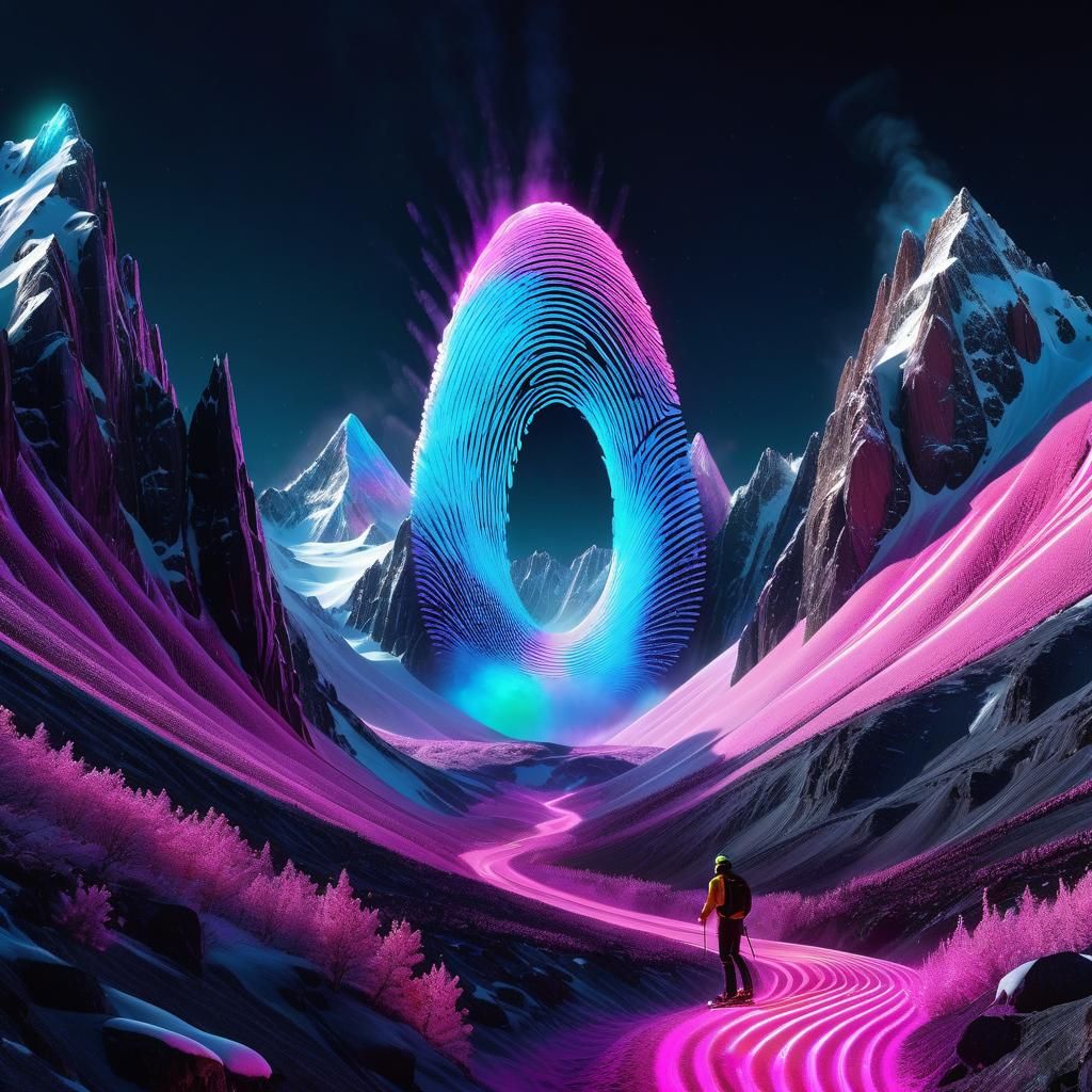 Skier's Neon Jump: A Detailed Matte Painting