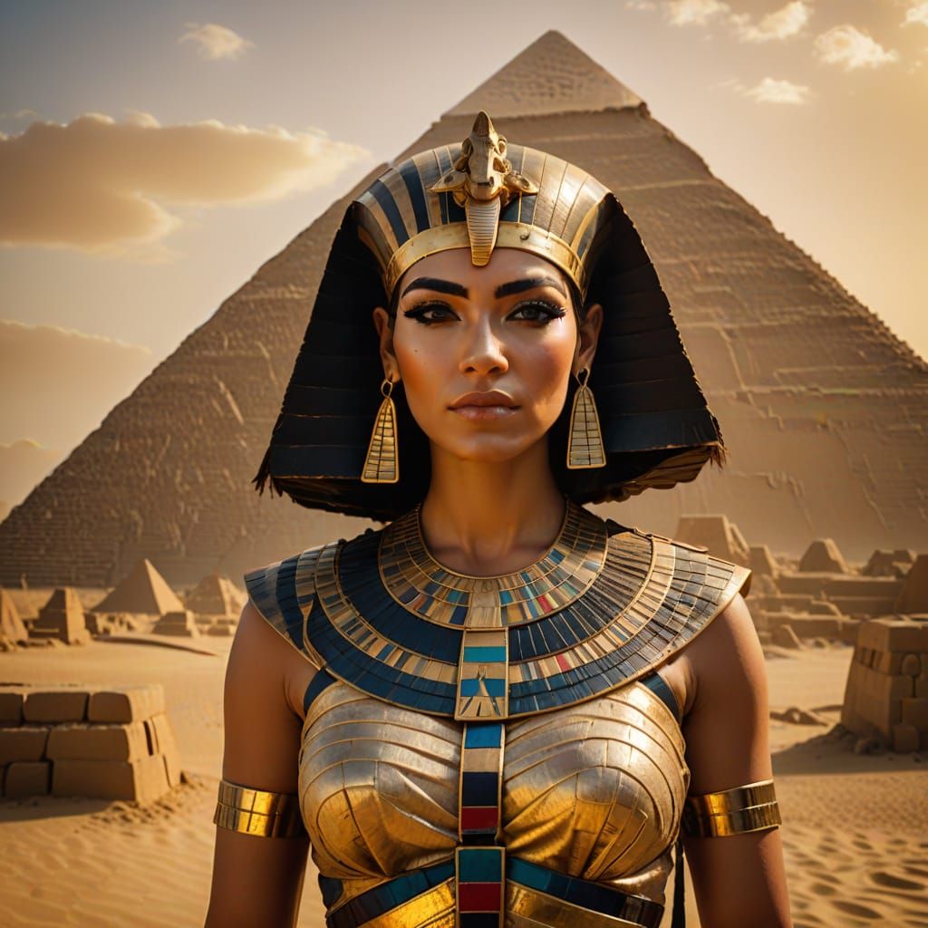 Cleopatra Portrait in Egyptian Desert, Oil Painting