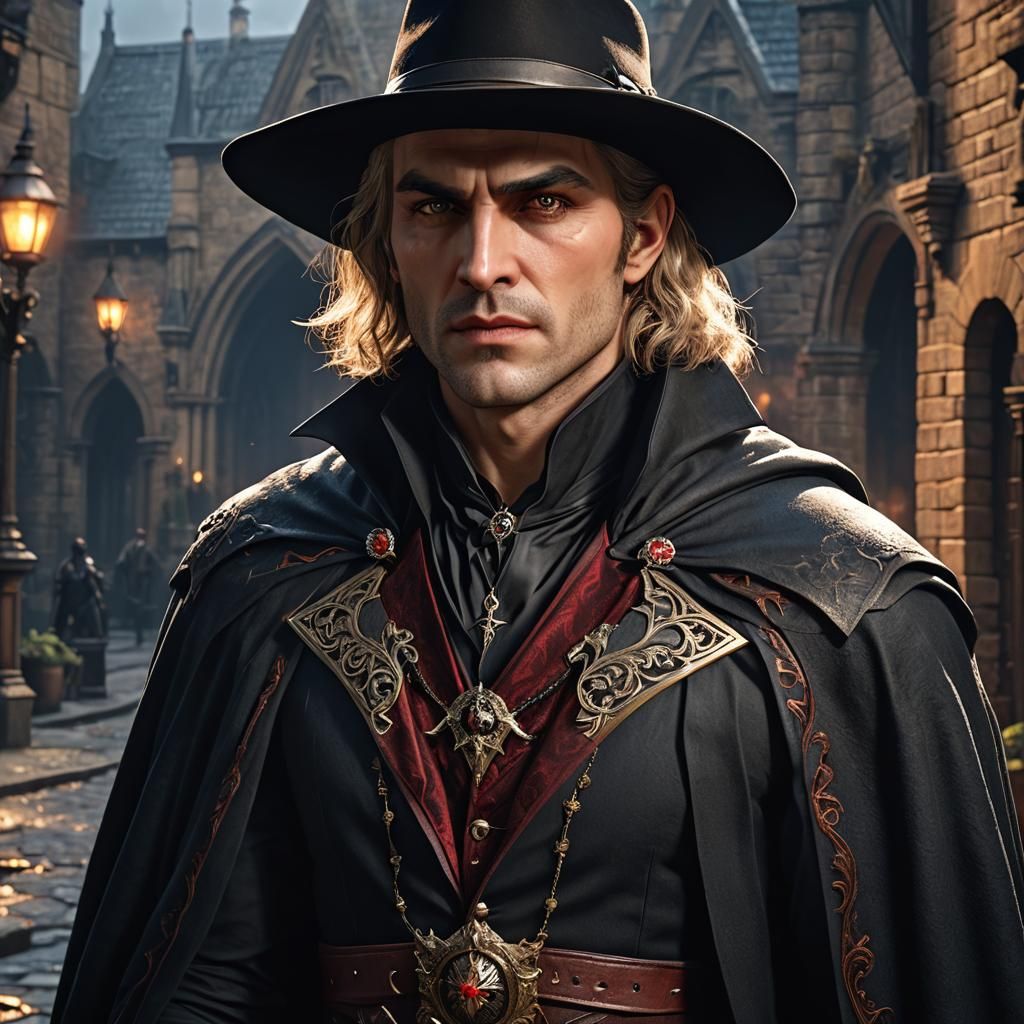 Hyperrealistic Vampire Hunter in Dark Fantasy Concept Art