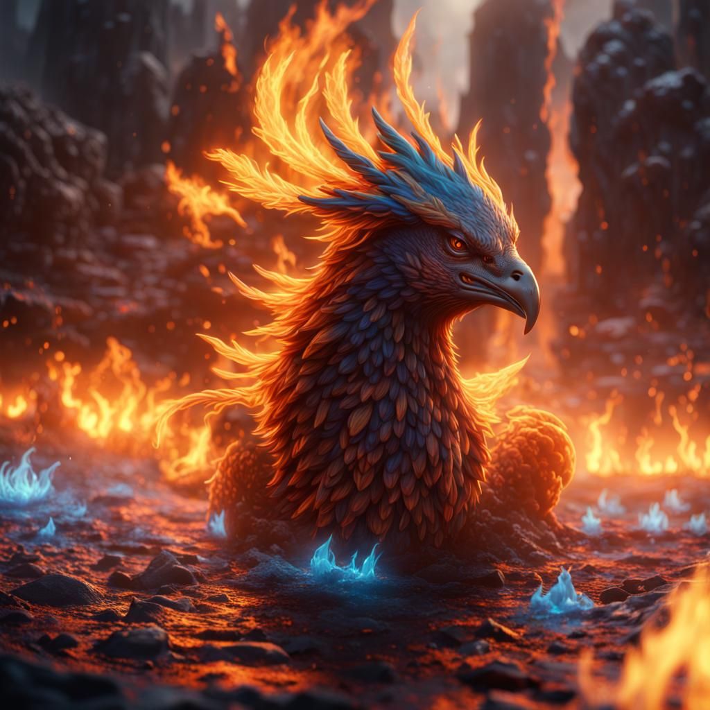 Blue Fire Phoenix Fantasy Concept Art