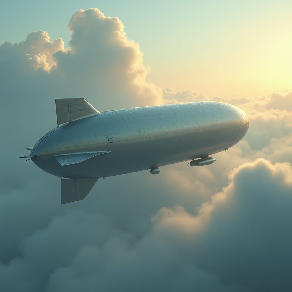 Majestic Zeppelin Soars Through Misty Skies in Futuristic In...