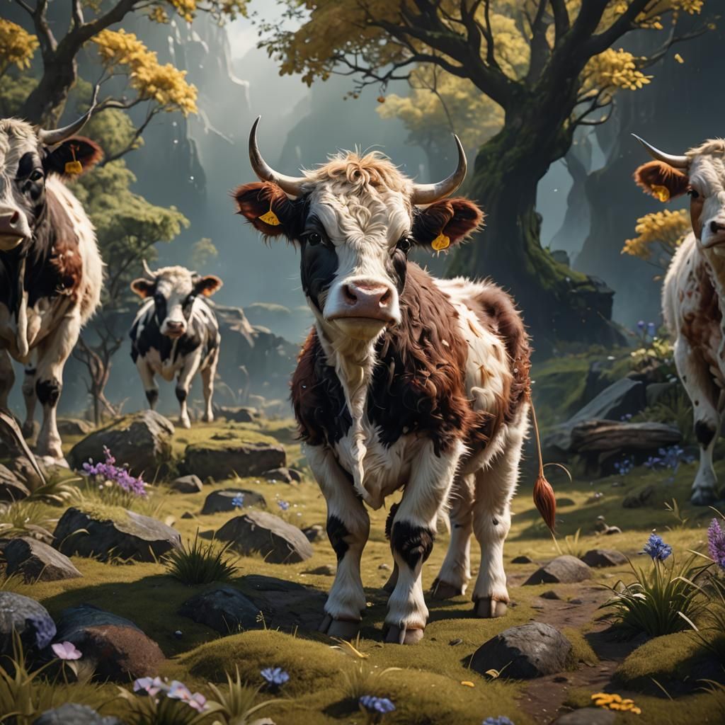 Fantastical Fluffy Baby Cow Concept Art