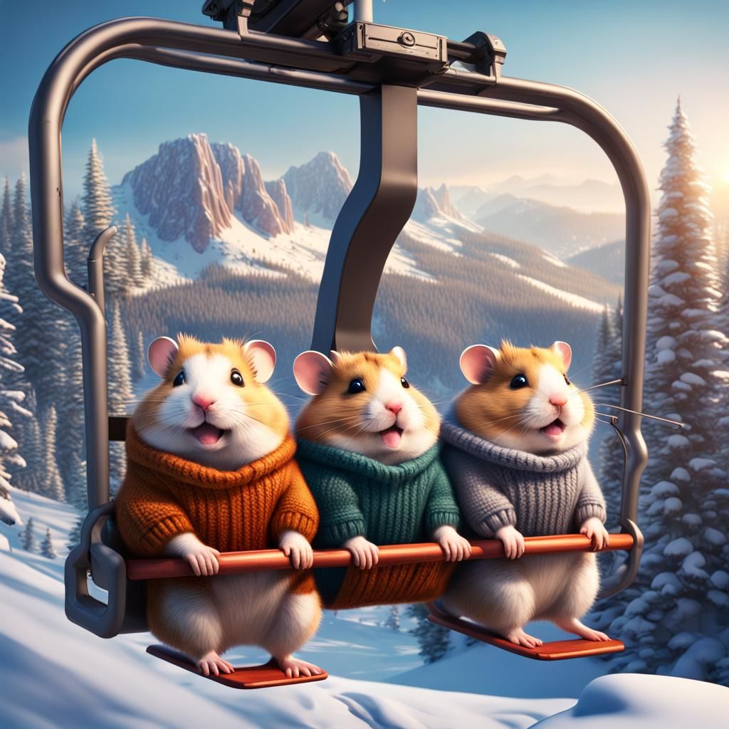 Hamsters on Ski Lift: Detailed Matte Painting