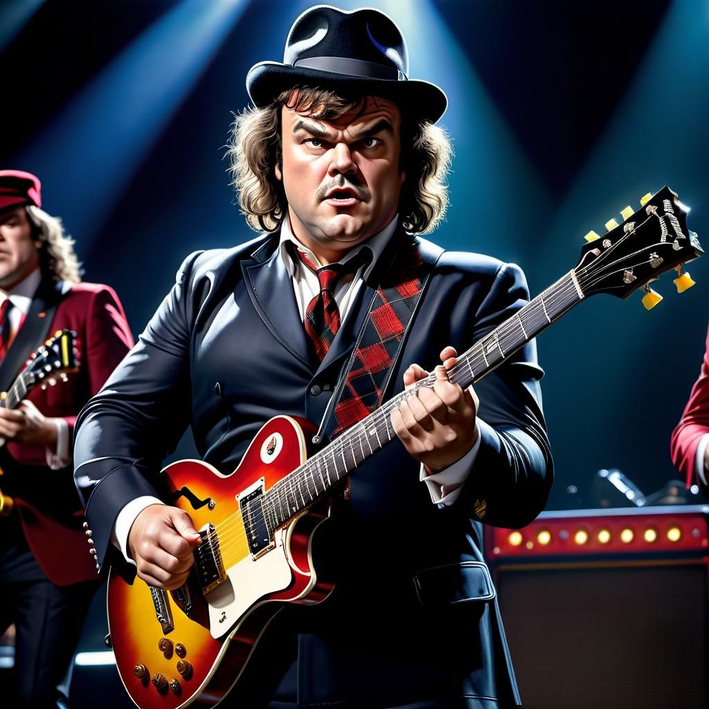 Jack Black as Angus Young: Hyperrealistic Portrait