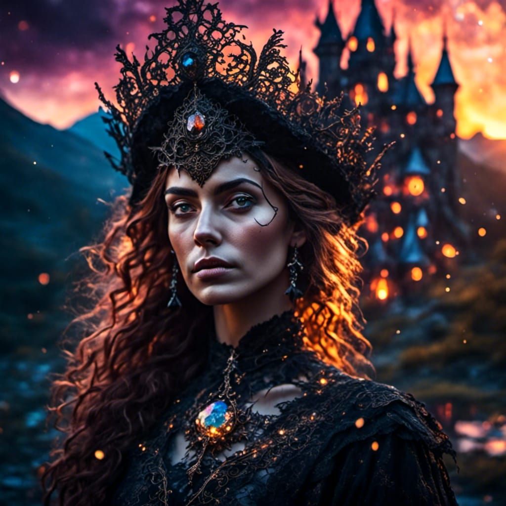 Dark Fantasy Sorceress Portrait in Art Nouveau Style