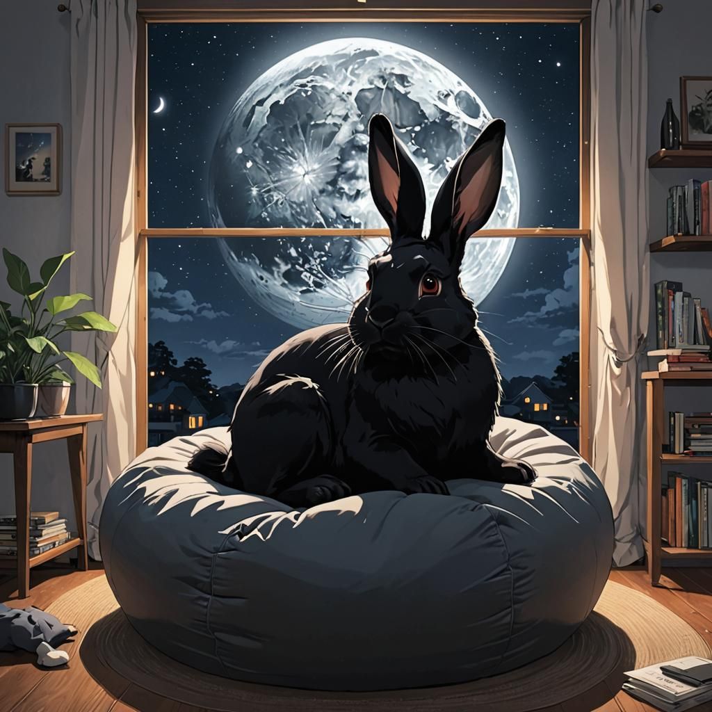 Cozy Black Rabbit in Anime Style