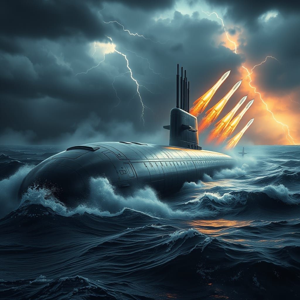 Silver Submarine Unleashes Fury into Turbulent Skies