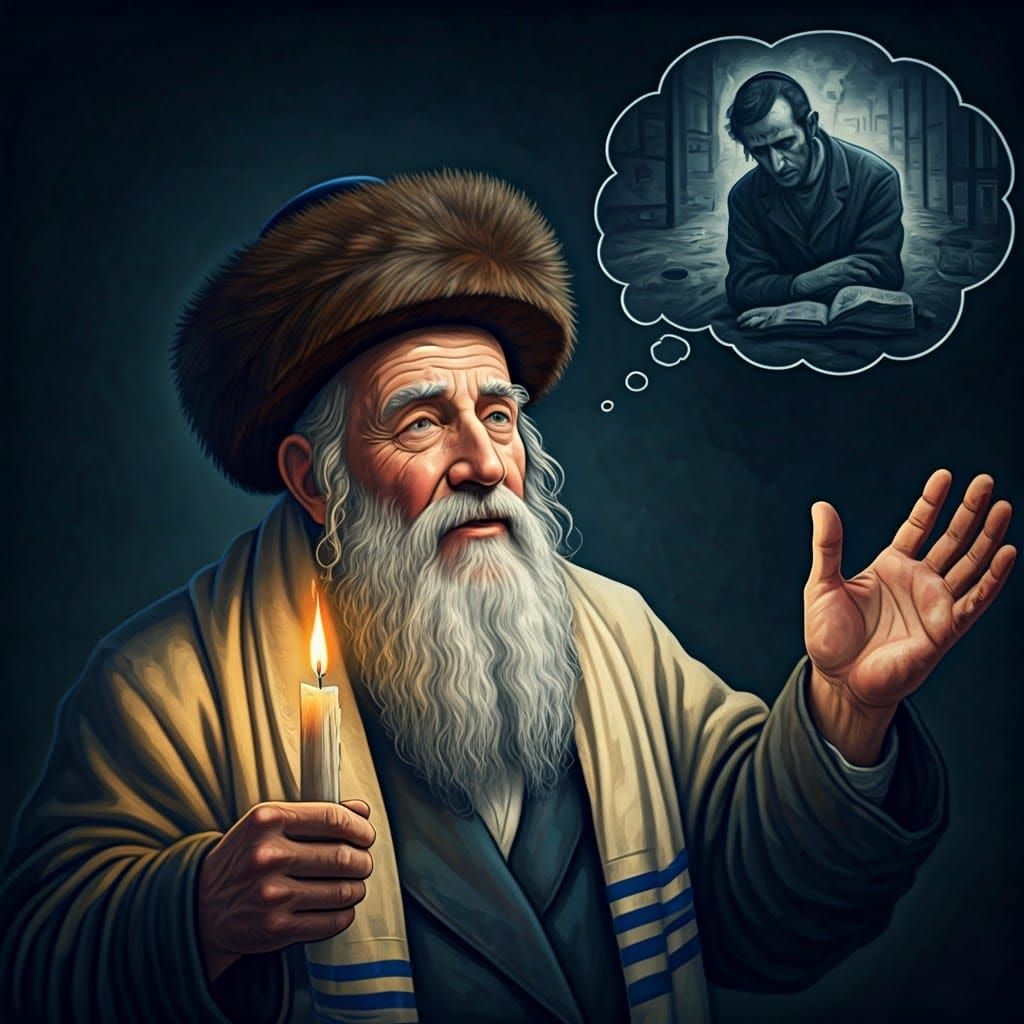 Ethnic Hasidic Jew in Faded Traditional Attire, Tears of Joy