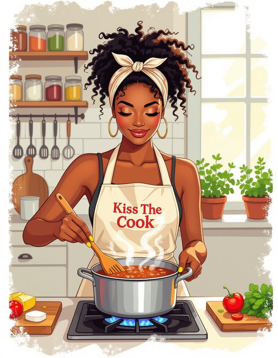 Black Woman Cooking Beef Stew in Kitchen