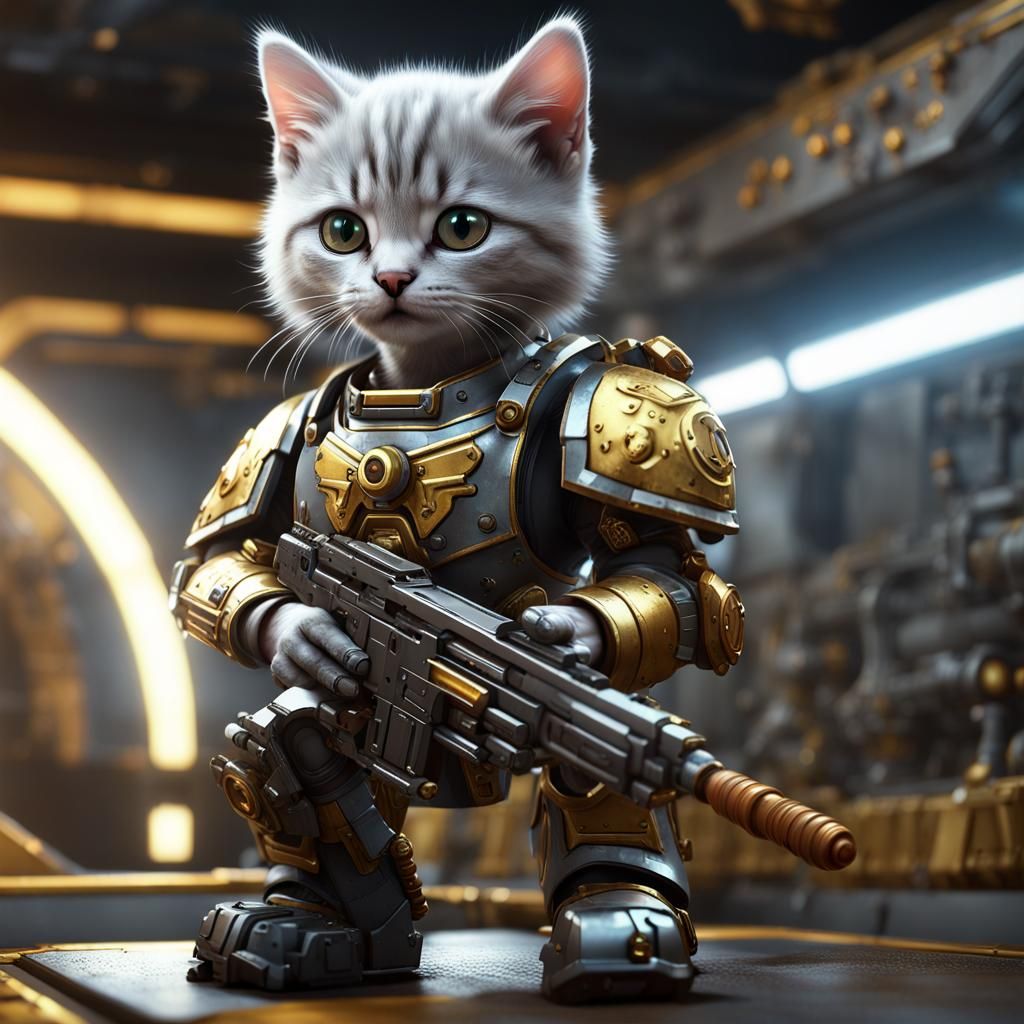Kitten Space Marine in Grim Warhammer Ship