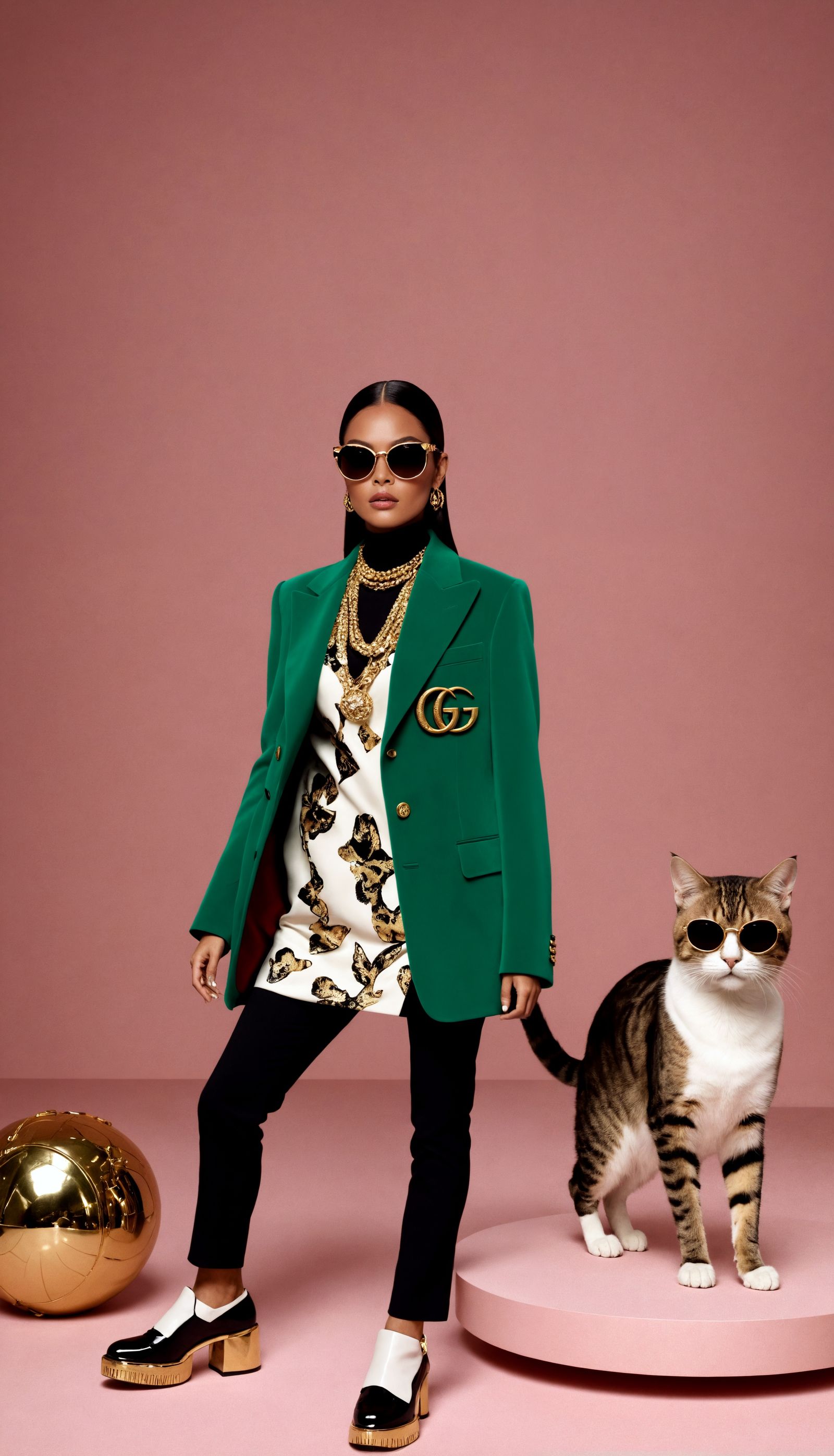 Catwalk Cat in High-Fashion Gucci Ad Style
