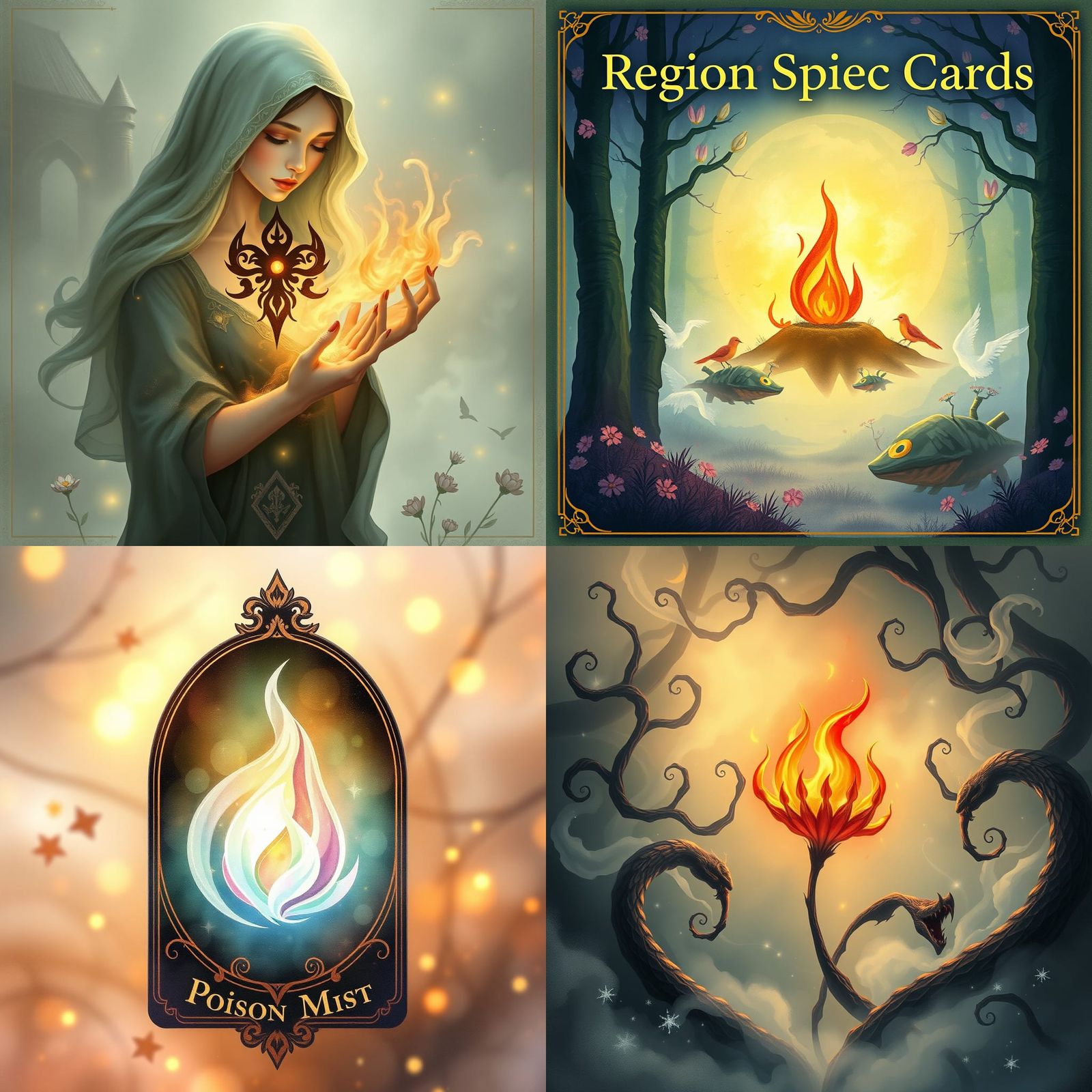 Poison Mist and Flame Icons for Fantasy Card Game