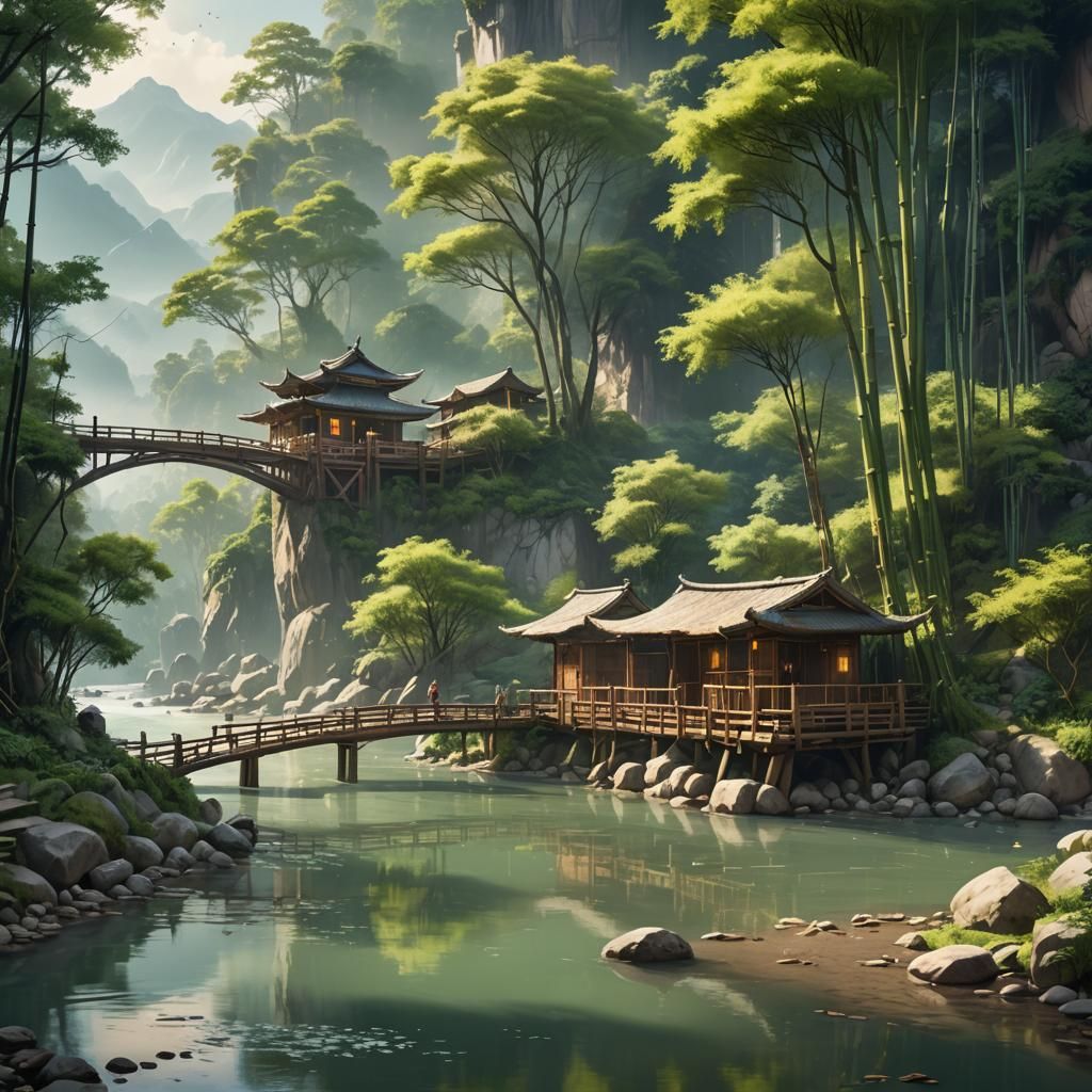 Fishermen by Bamboo Treehouses: Studio Ghibli Style