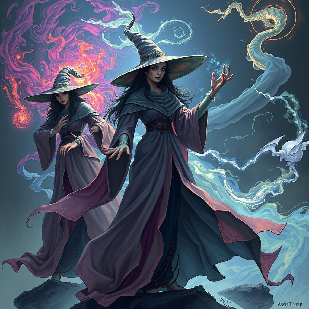 Mystical Elemental Witches in Ethereal Style