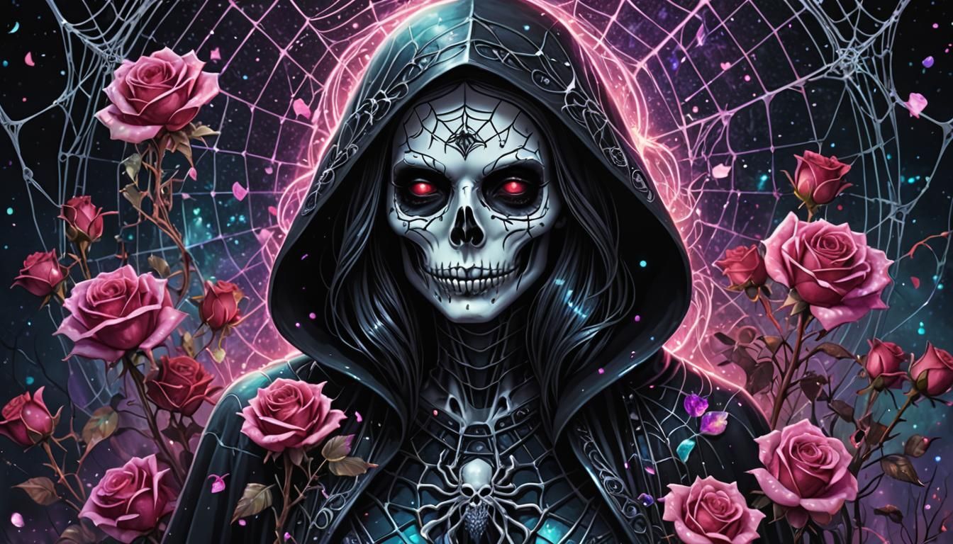 Girly Grim Reaper with Roses and Crystals