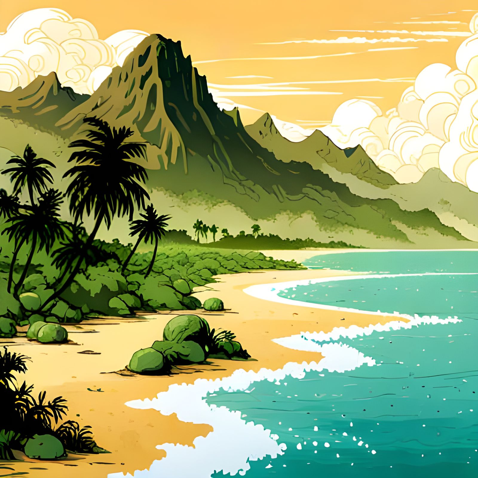 Retro Pixel Art Hawaiian Beach Paradise