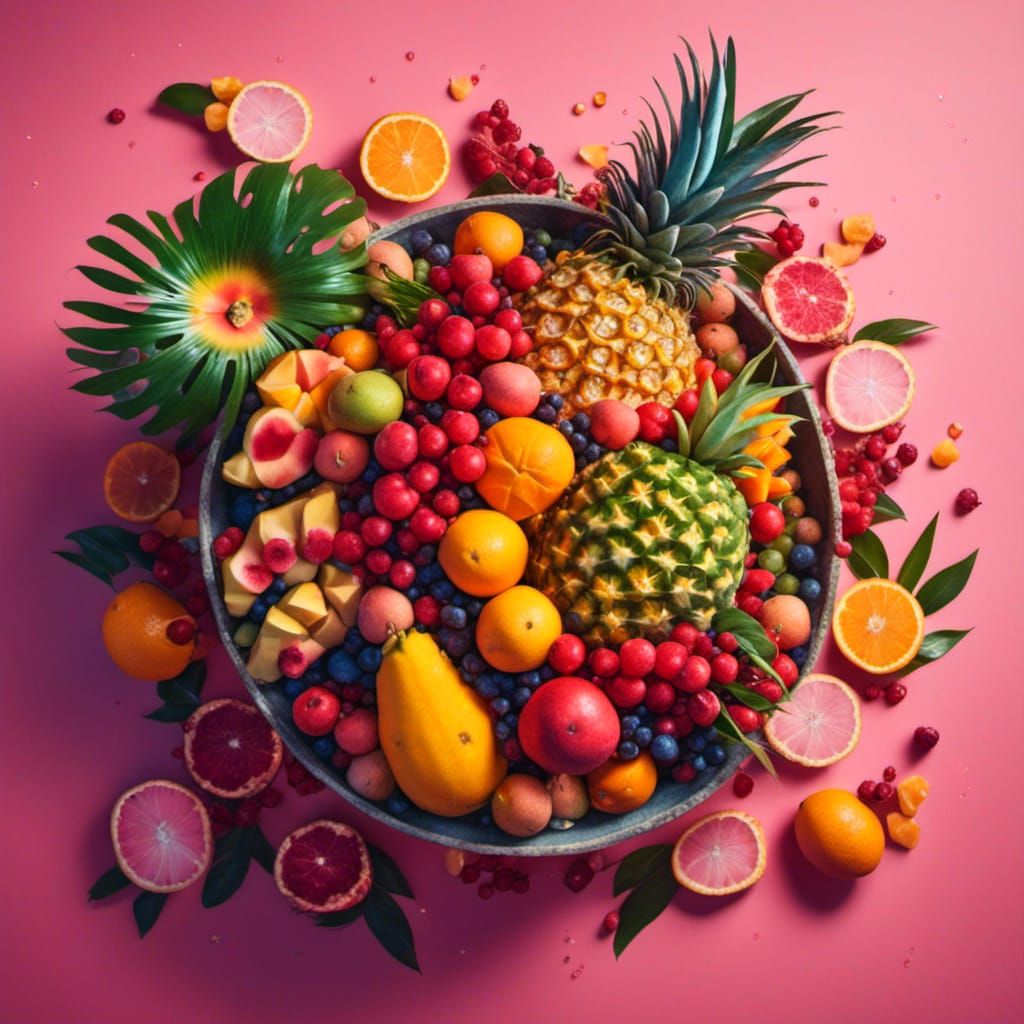 Bowl of Tropical Fruits in Detailed Digital Painting
