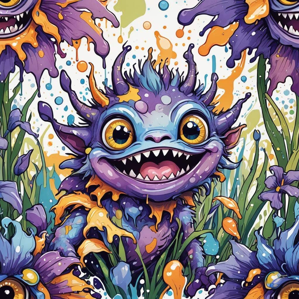 Cute Monster Portrait in Vibrant Splash Art Style