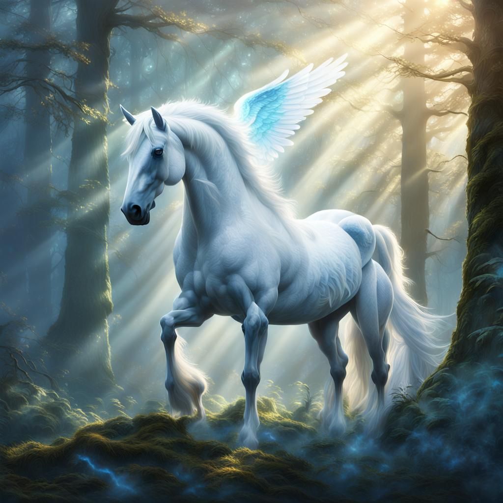 Majestic Pegasus Portrait in Enchanted Forest