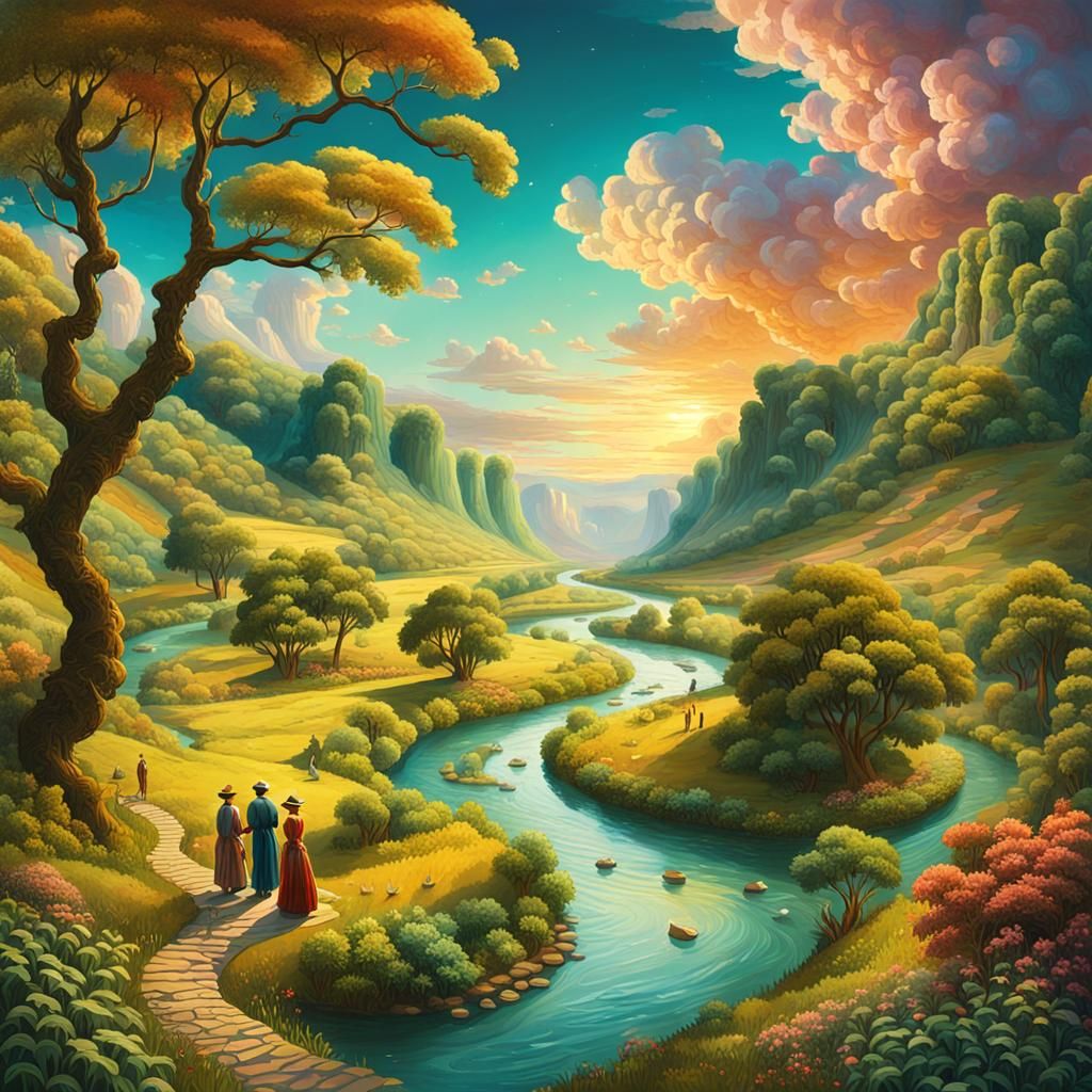 Ethereal Valley Scene in Classical Fantasy Style