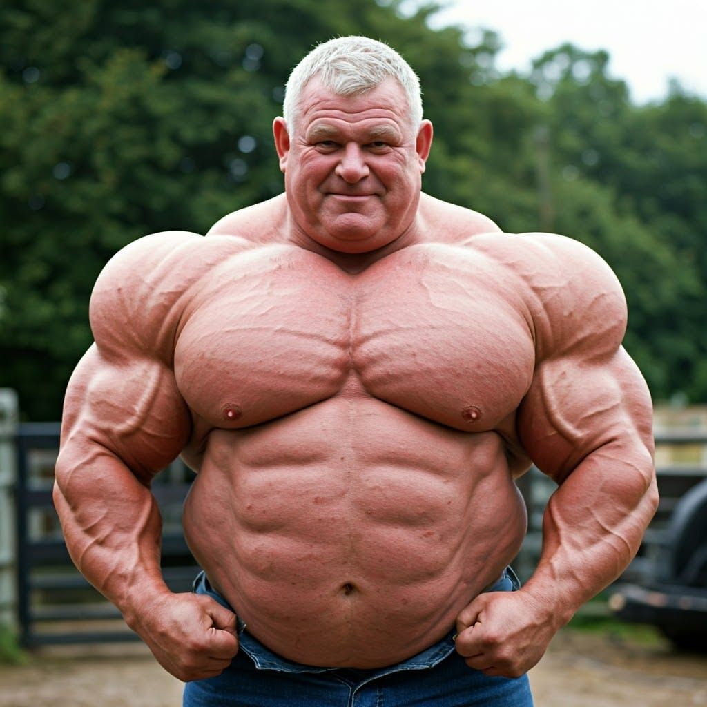 Giant Powerlifter Farmer Smiling in Farm Yard