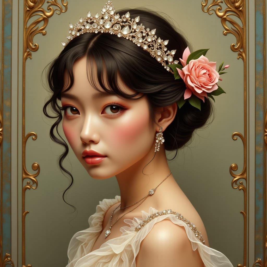 Ethereal Art Nouveau Goddess with Delicate Glass Tiara