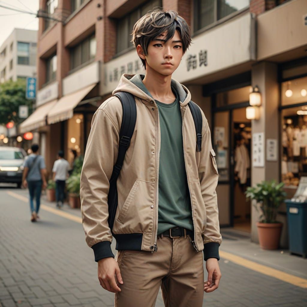 Hyperrealistic Manga-Style Portrait of a Young Man