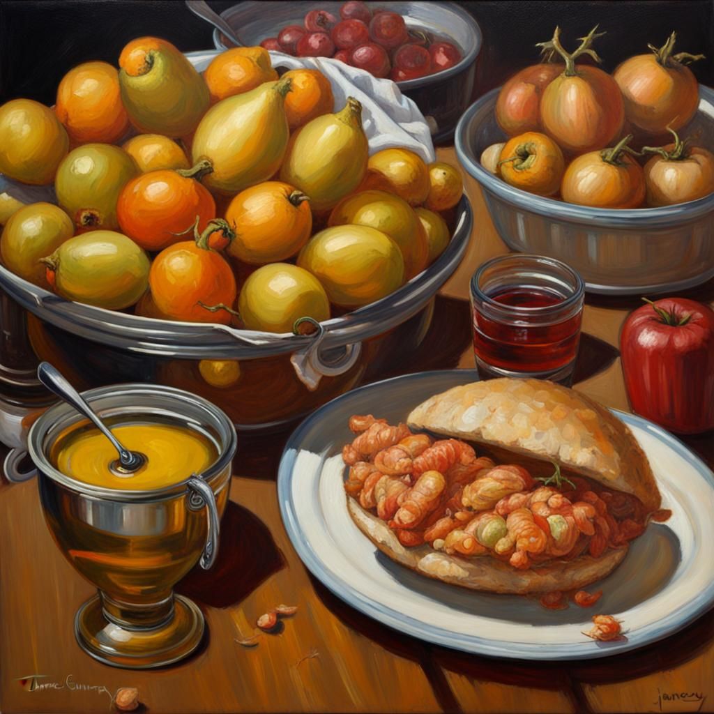 Food Still Life in Oil Painting Style
