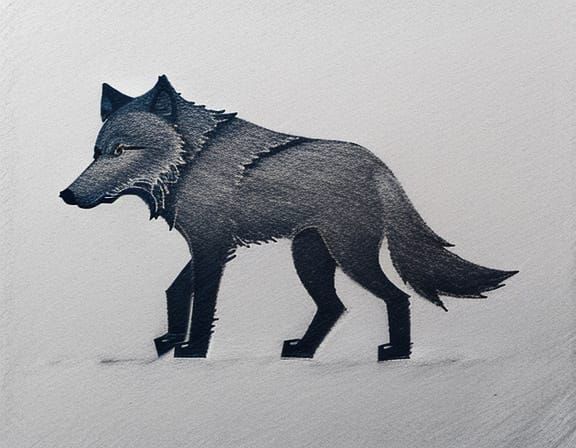 Minimalist Chalk Wolf Silhouette in Simple Landscape