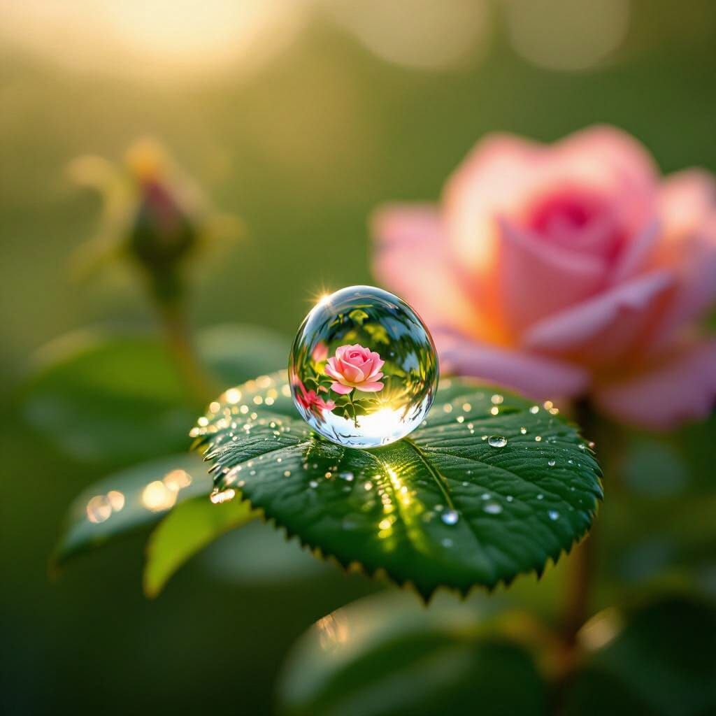 Perfect Dewdrop on Leaf at Dawn