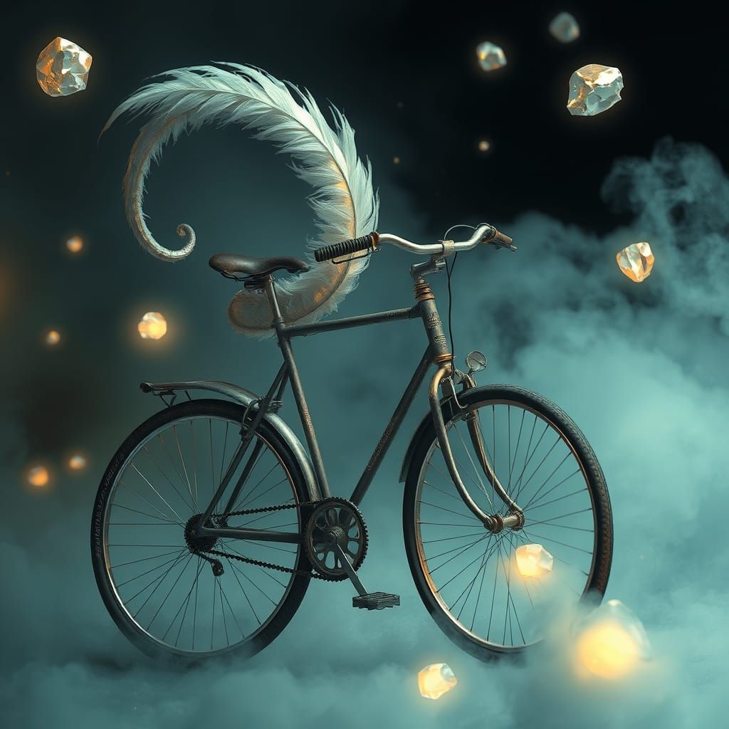 Whimsical Bicycle Entwined with Ethereal Tentacle in Shimmer...