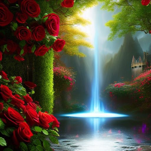 Enchanted Rose Portal in a Magical Garden