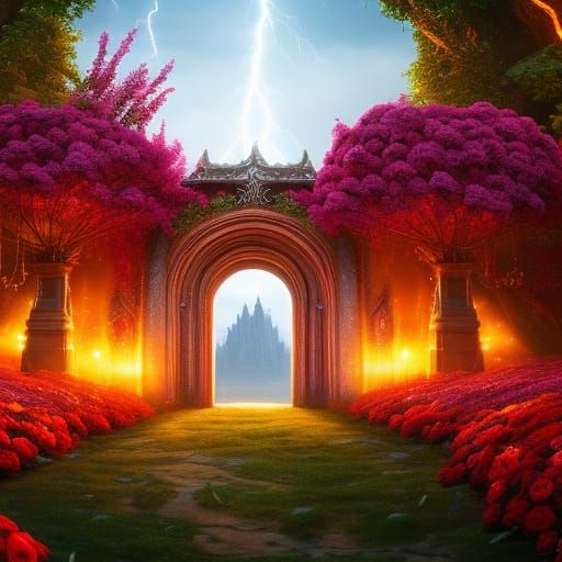 Magical Portal to Enchanted Garden in Fantasy Art