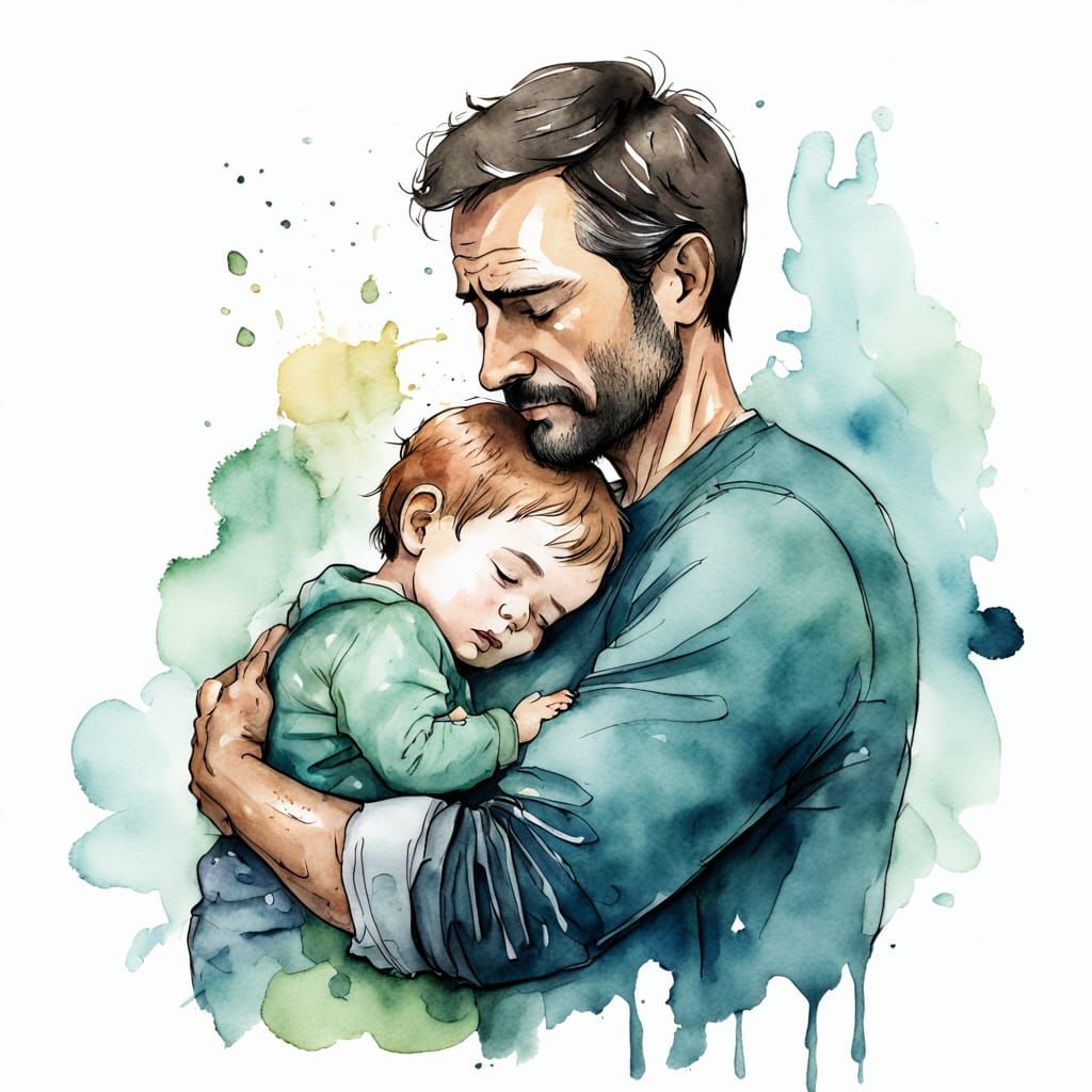 Fatherly Love in Watercolor and Ink