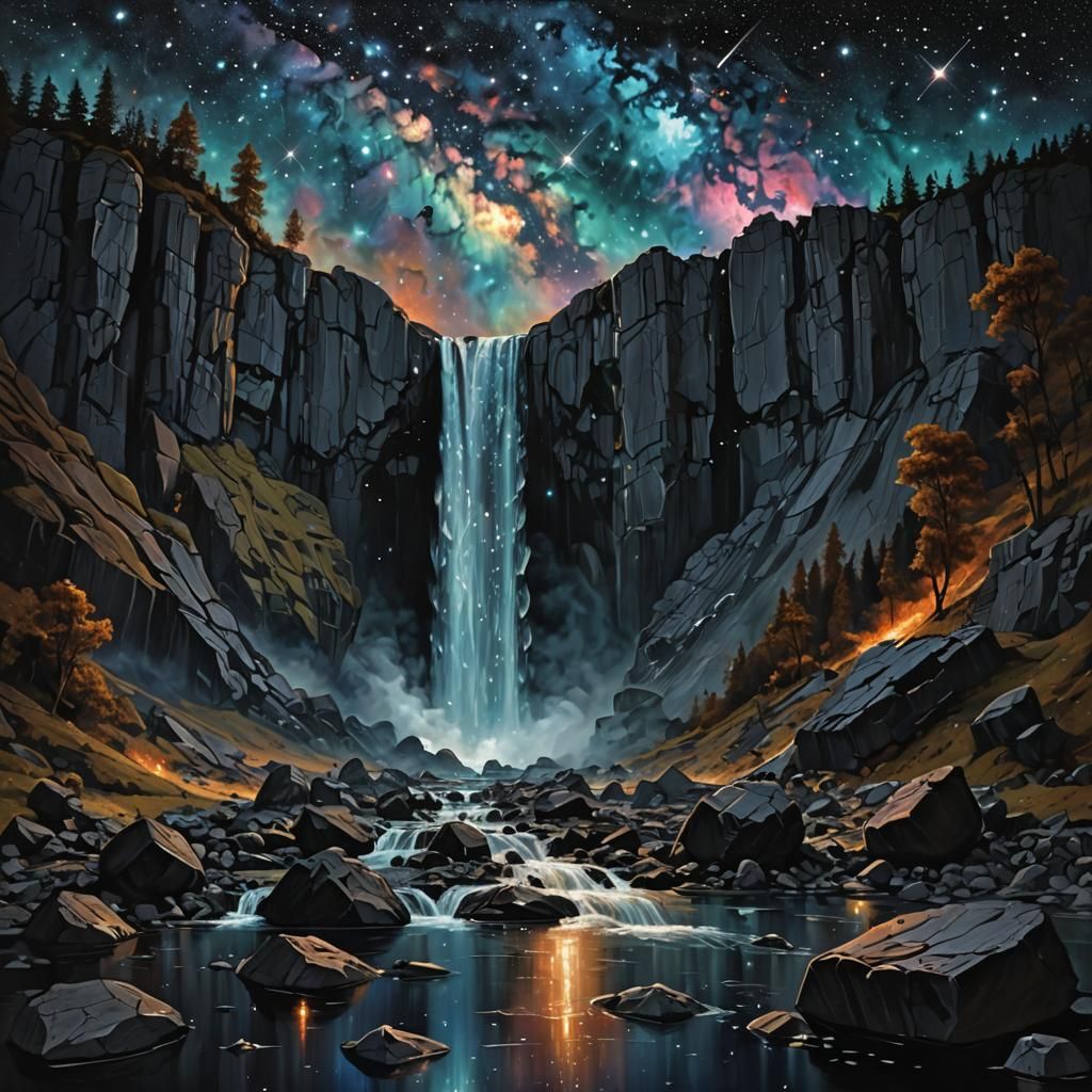 Cosmic Waterfall Flowing into Nebula