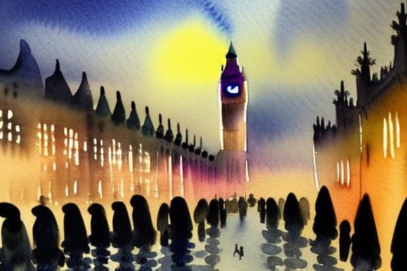Evil Snowmen March on Parliament: Watercolor Landscape