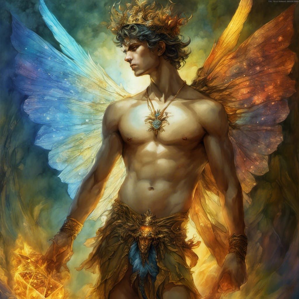 Male Fairy King Illustration in Rackham Style