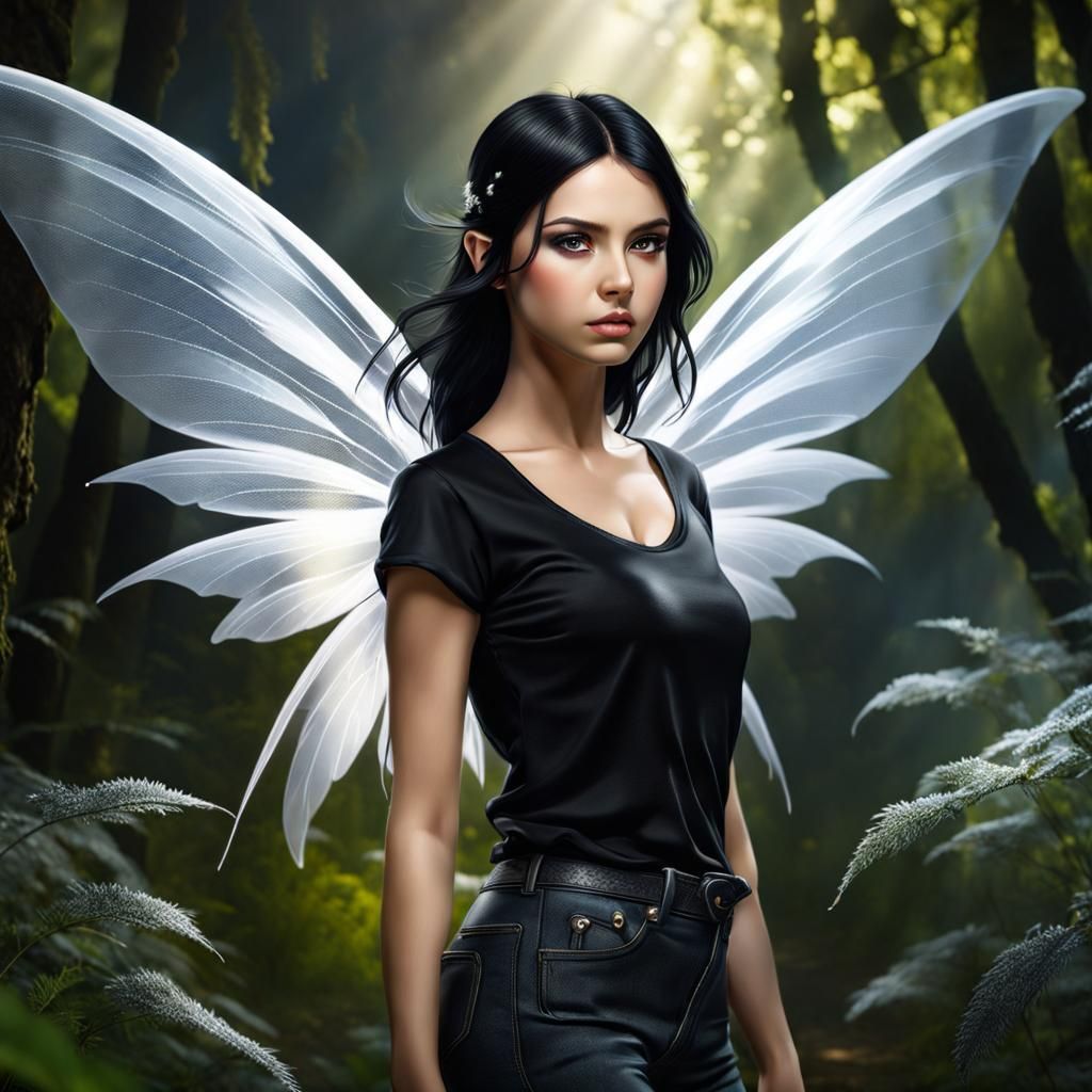 Fierce Fairy Girl with Delicate Wings in Oil Colors